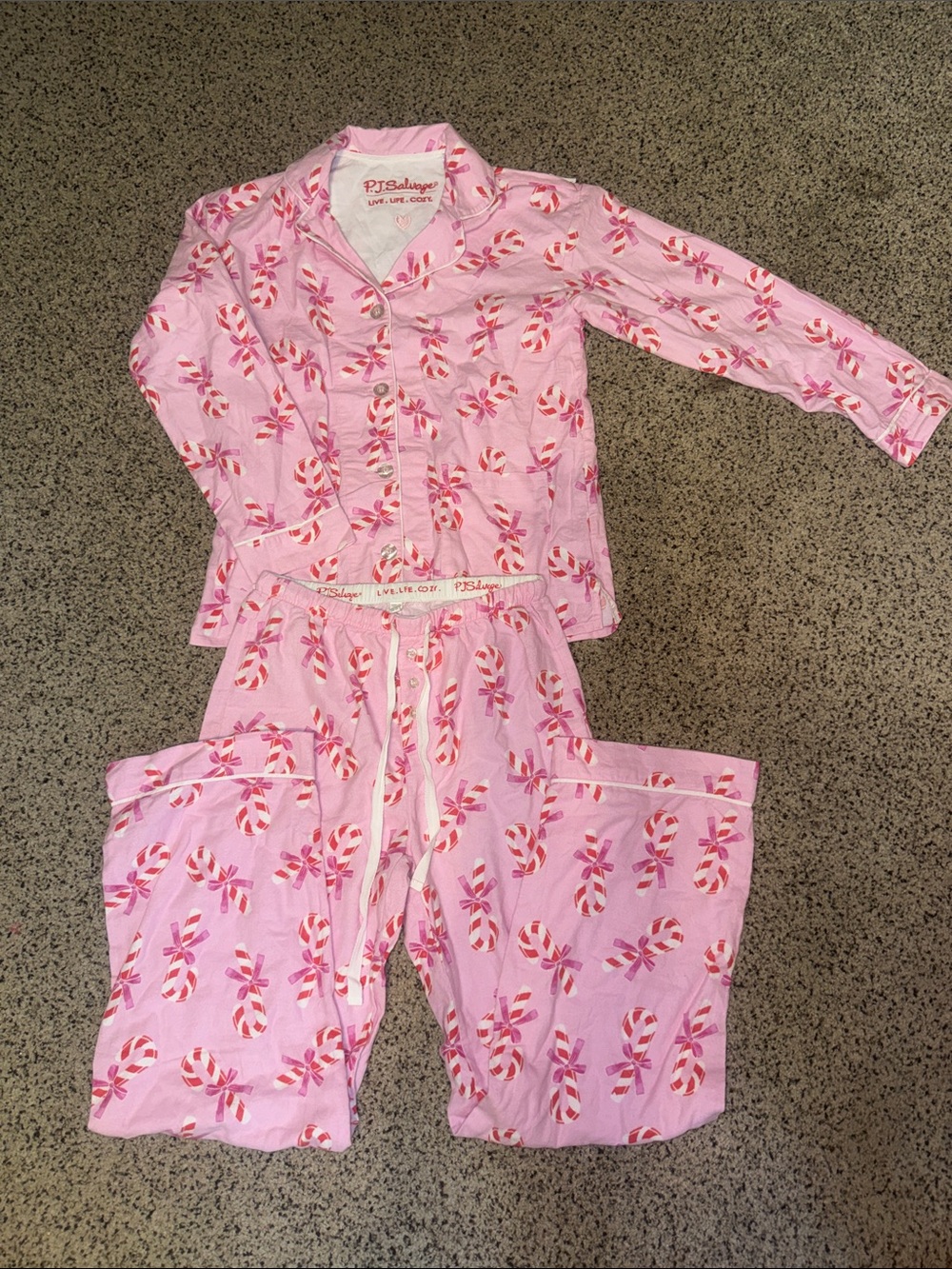PJ Salvage Sweeter Than Sugar Candy Cane Classic Flannel Pajama Set - Picture 2 of 5